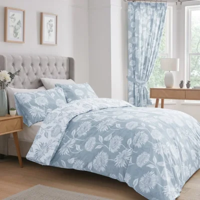 Dunelm Dreams and Drapes Chrysanthemum Reversible Duvet Cover and Pillowcase Set Blue