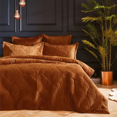 Dunelm Paoletti Palmeria Rust Embroidered Reversible Duvet Cover and Pillowcase Set Rust