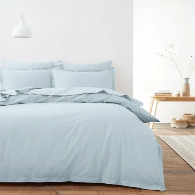 Dunelm 100% Organic Cotton Duvet Cover and Pillowcase Set Sky (Blue)