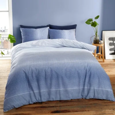 Dunelm Catherine Lansfield Graded Stripe Blue Duvet Cover and Pillowcase Set Blue