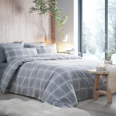 Dunelm Aviemore Checked Duvet Cover and Pillowcase Set Silver Silver
