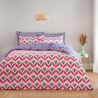 Dunelm Tallie Retro Cotton Duvet Cover & Pillowcase Set