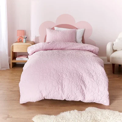 Dunelm Pinsonic Smiley Single Duvet Cover and Pillowcase Set Pink