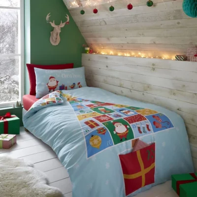 Dunelm Catherine Lansfield Countdown To Christmas Duvet Cover and Pillowcase Set Light Blue