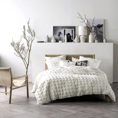 French Bedroom Haze Tufted 100% Cotton Duvet Cover Set in White (King Set)
