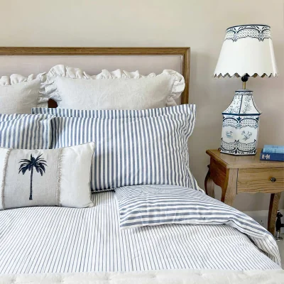 French Bedroom Petite Breton Luxe French Blue Bed Linen Set (Pair of Oxford Pillowcases)