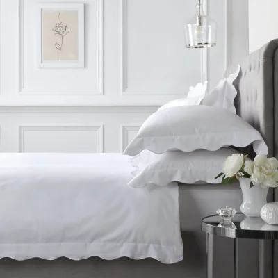 French Bedroom Scalloped White Bed Linen Set (Superking Set)