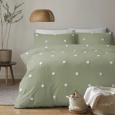 French Bedroom Wiggle Dot Sage Bed Linen Set (King Set)