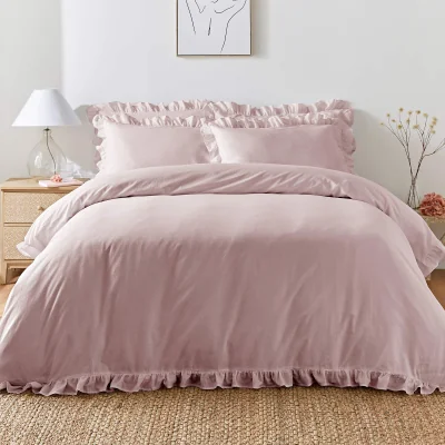 French Bedroom Romance Ruffle Cotton Bed Linen Set in Provence Lavender (Superking Set)