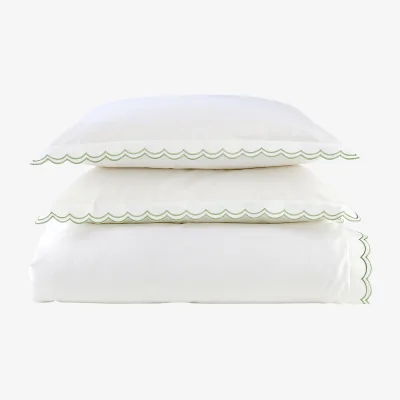 French Bedroom Scallop Edge 400TC Bed Linen Set in Matcha Green (Pair of Oxford Pillowcases)