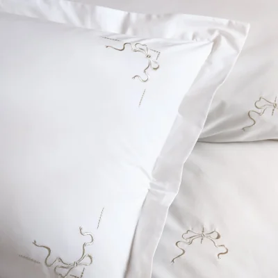 French Bedroom Bow Embroidery Bed Linen Set (Pair of Oxford Pillowcases)