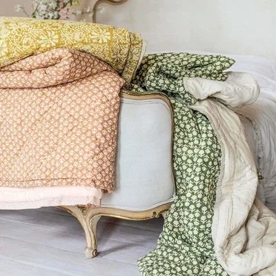 Graham & Green Graham and Green Eliza Floral Block Printed Bed Quilt