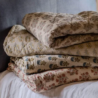 Graham & Green Graham and Green Blossom Floral Block Printed Quilt