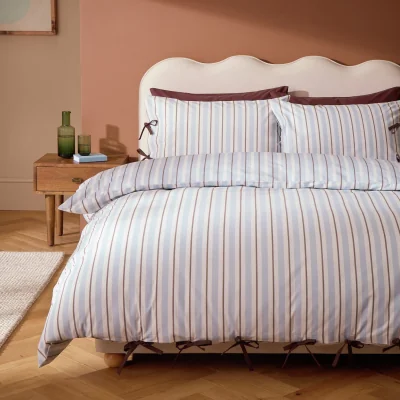 Habitat Habitat Cotton Stripe with Ties Blue Bedding Set - Superking