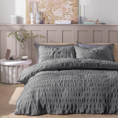 Habitat Habitat Wide Stripe Seersucker Grey Bedding Set - Single