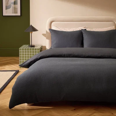 Habitat Habitat Cotton Rich Chunky Waffle Charcoal Bedding Set - Superking