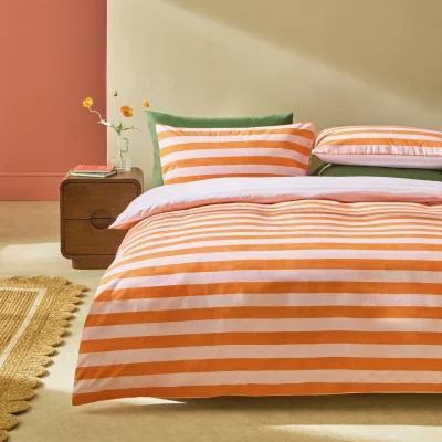 Habitat Habitat Bright Stripe Orange Bedding Set - Superking