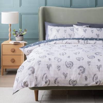 Habitat Habitat Floral Grid Print White and Blue Bedding Set- Double