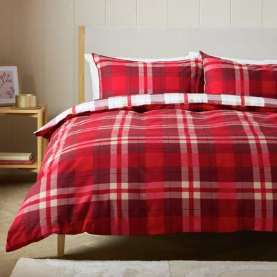 Habitat Argos Home Brushed Cotton Check Red Bedding Set - Double
