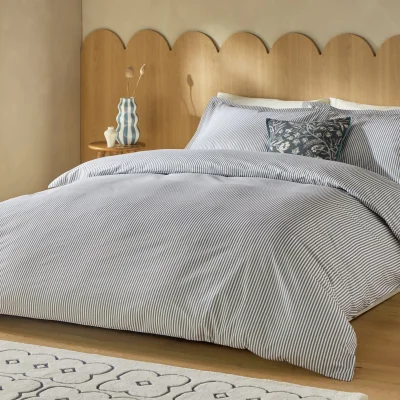 Habitat Habitat Cotton Oxford Edge Stripe Grey Bedding Set-Superking