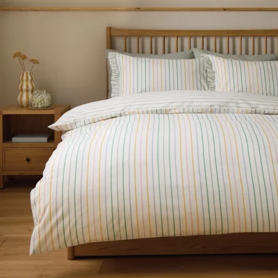 Habitat Habitat Multi Stripe Ruffle White Bedding Set - King size