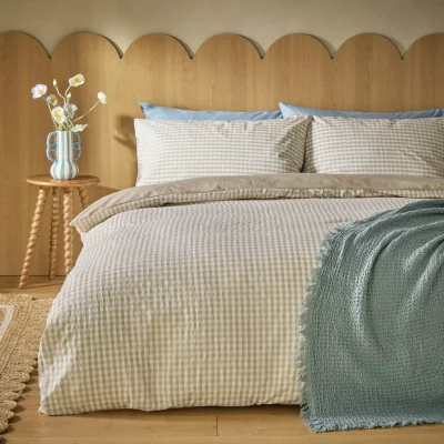 Habitat Habitat Gingham Seersucker Neutral Bedding Set - Superking