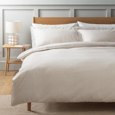 Habitat Habitat Cotton Oxford Edge Stripe Cream Bedding Set - King