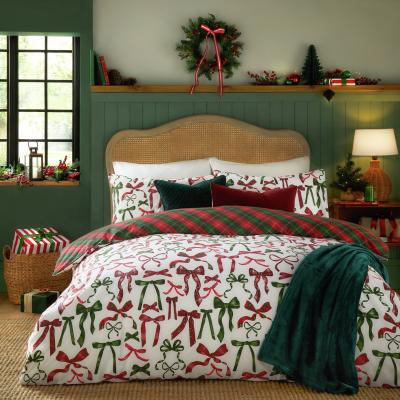 Habitat furn Nathalie Festive Bows Berry White Bedding Set - Double