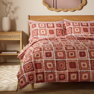 Habitat Habitat Autumnal Crochet Print Orange Bedding Set- King size