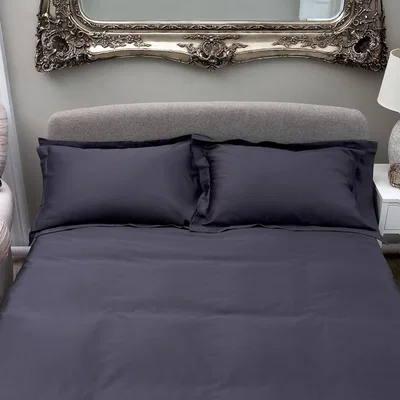 Homebase The Willow Manor Egyptian Cotton Sateen 300 Thread Count Single Duvet Set - Steel