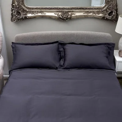 Homebase The Willow Manor Egyptian Cotton Sateen 300 Thread Count King Duvet Set - Steel