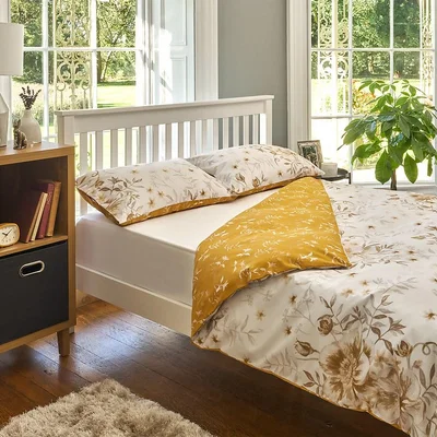 Homebase The Willow Manor Easy Care Percale Double Duvet Set Peony Posy - Ochre & Natural