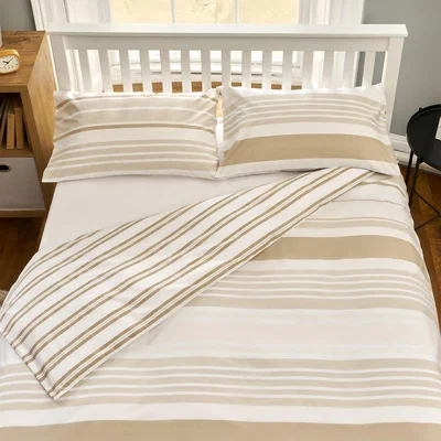 Homebase The Willow Manor Easy Care Percale King Duvet Set Metro Stripe - Natural