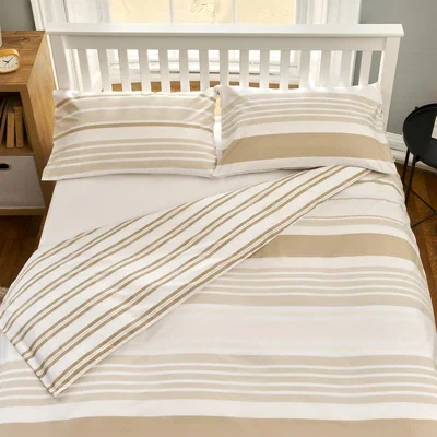Homebase The Willow Manor Easy Care Percale Double Duvet Set Metro Stripe - Natural