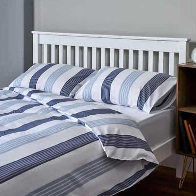 Homebase The Willow Manor 100% Cotton Percale Single Duvet Set Oxford Stripe - Blue
