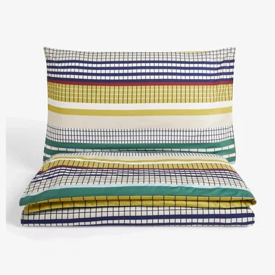 John Lewis John Lewis Grid Stripe Reversible Duvet Cover & Pillowcase Set, Green