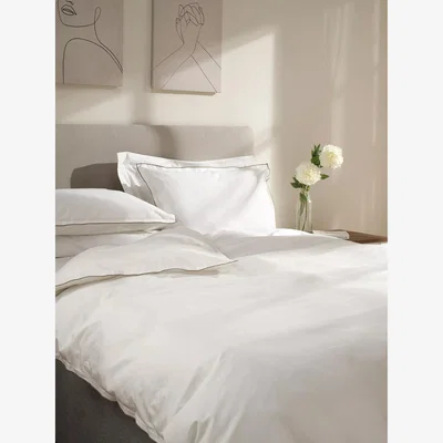 John Lewis Truly Cotton Contrast Edge Bedding, White/Mushroom