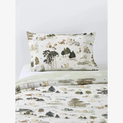 John Lewis Disney x Sanderson Winnie the Pooh Duvet Cover and Pillowcase Set, Green, Cotbed