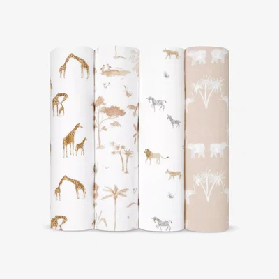 John Lewis Aden + Anais Safari Print GOTS Organic Cotton Muslin Swaddle Blankets, Pack of 4, Multi