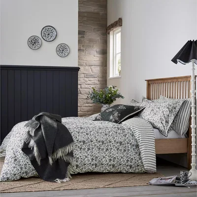 John Lewis Burleigh x Bedeck Regal Peacock Cotton Percale Bedding, Charcoal Grey