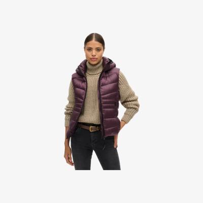 John Lewis Superdry Hooded Fuji Quilt Padded Gilet, Aubergine Purple