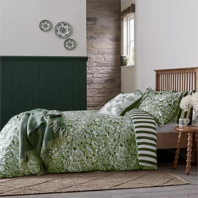 John Lewis Burleigh x Bedeck Hibiscus Cotton Percale Bedding, Green/Multi