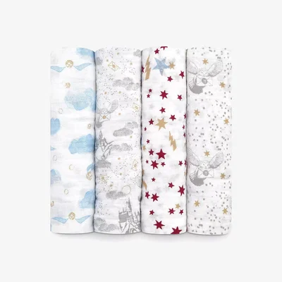 John Lewis Aden + Anais Harry Potter GOTS Organic Cotton Large Muslin Swaddle Blanket, Pack of 4, Multi