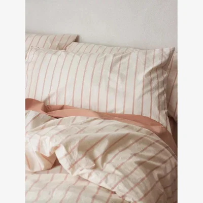 John Lewis Piglet in Bed Cotton Stripe Bedding, Blush Pink