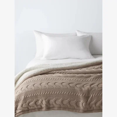 John Lewis John Lewis Cable Knit Fleece, Almond