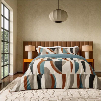 John Lewis Harlequin Torillo Bedding Set, Black Earth/Cornflower/Walnut