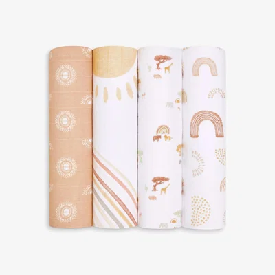 John Lewis Aden + Anais Rising GOTS Organic Cotton Muslin Large Swaddle Blankets, Pack of 4, Multi