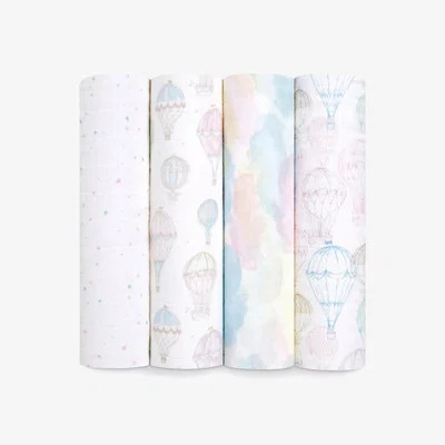 John Lewis Aden + Anais Clouds GOTS Organic Cotton Large Muslin Swaddle Blanket, Pack of 4, Multi