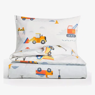 John Lewis little home at John Lewis Construction Print Reversible Duvet Cover and Pillowcase Set, Cotbed (120 x 140cm)