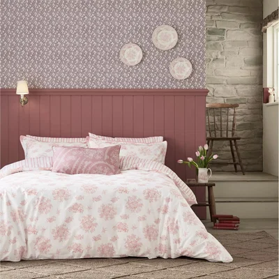 John Lewis Burleigh x Bedeck Asiatic Cotton Percale Bedding, Mid Pink